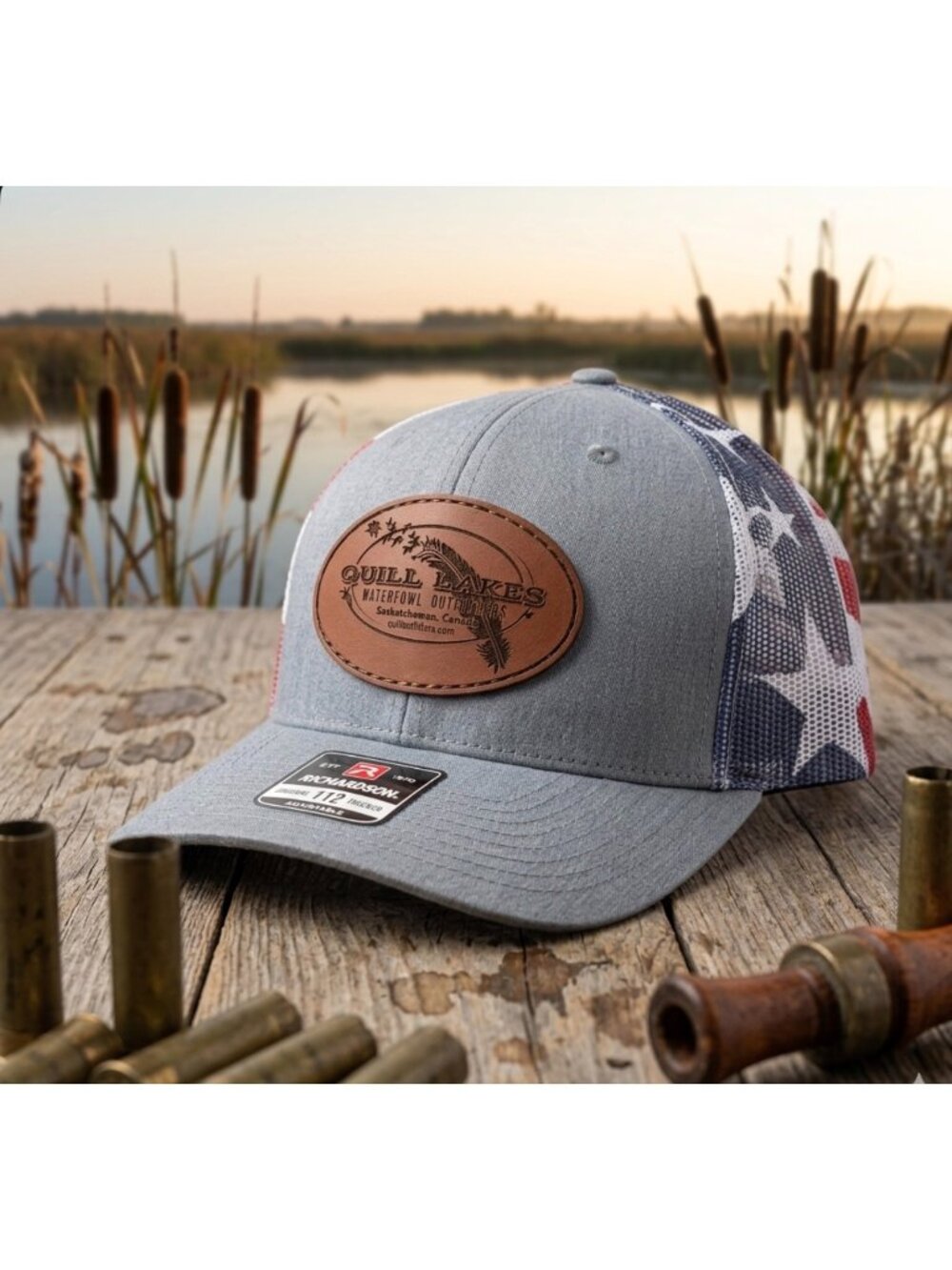 Quill Lakes Waterfowl Outfitters Adjustable Trucker Hat With Leather Patch & Ric